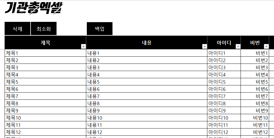 제목 내용 아이디를 한 줄씩 적는 블로그 배포 표